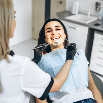 Dentist in Arlington Heights performing a routine dental checkup