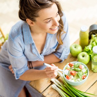 A selection of tooth-friendly foods on a table